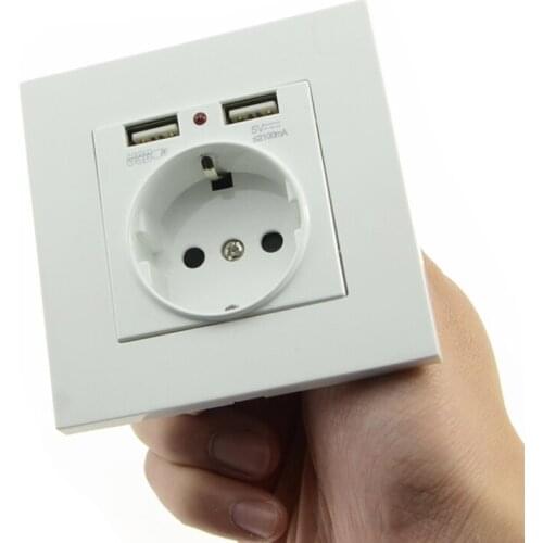 Mobu Wall Socket Power 16A EU Standard White PC Plastic Outlet With 2A Dual USB Charger Port for Mobile Phone