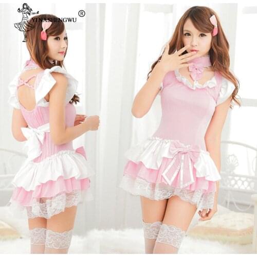 Sexy Women Cosplay Maid Nite French Maid Cosplay Costume Women Exotic Servant Cosplay Dress Costume Pink maid Cosplay