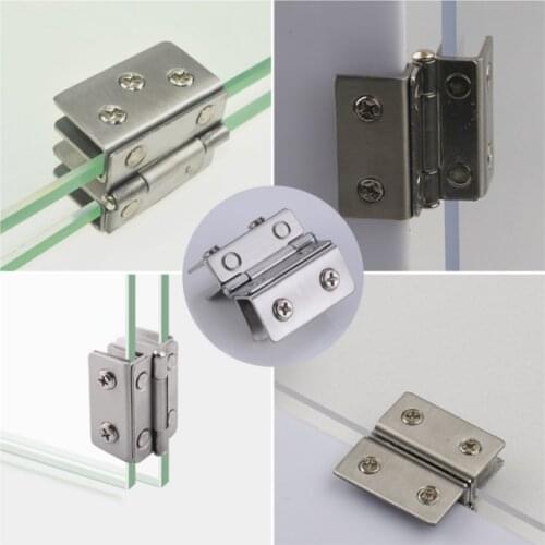 Glass Door Hinge Double Sided Clip without Hole Stainless Steel Cabinet Cupboard Glass Clamps Clip for 4-9mm 180 Degree