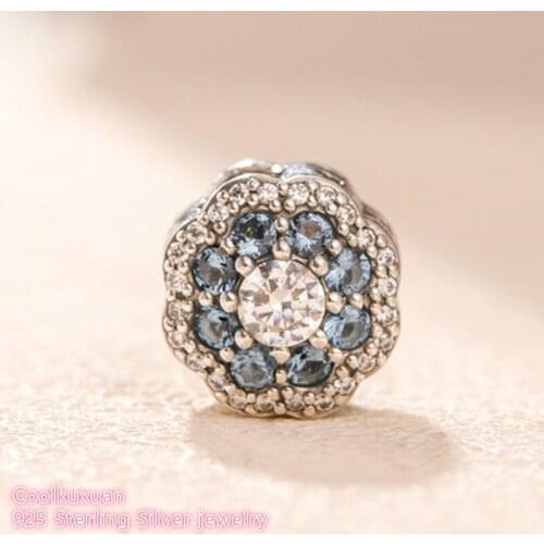 2019 Spring 100% 925 Sterling Silver Blue shine Flower Charm beads Fits Original Brand bracelets Jewelry Making