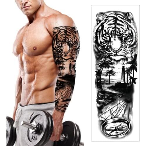 Women Men Temporary Tattoos Body Transfer Semi Permanent Tiger Ephemeral Tattoo Tatu Arm Snake Flower Boat Lady Tattoo