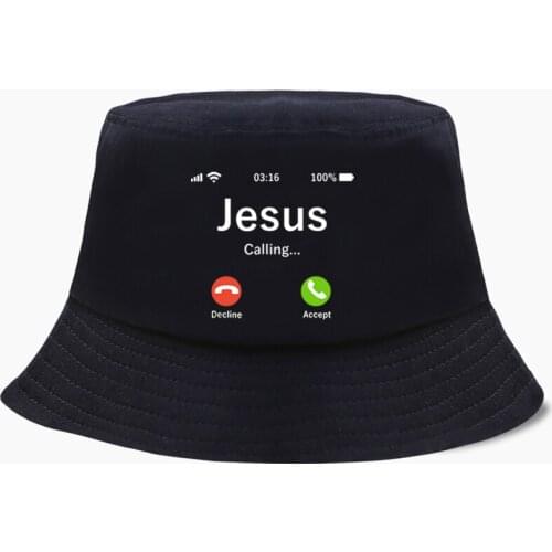 Funny Jesus Bucket Hat Panama Cap Calling Accept Or Decline That Is Question Women Men Cotton Outdoor Sunscreen Wide Brim Caps