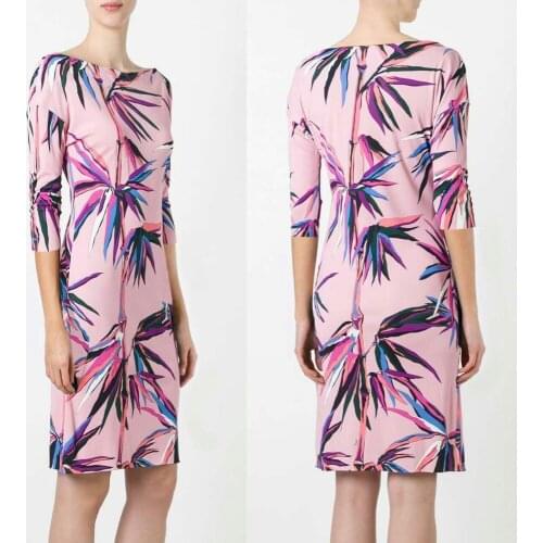 New womens fashion show beautiful bamboo printing short sleeve elastic knitting slim fashion dress plus size