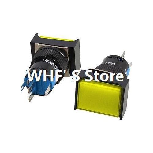 2 Pcs DC 12V Orange LED Light Latching Rectangular 16mm Push Button Switch