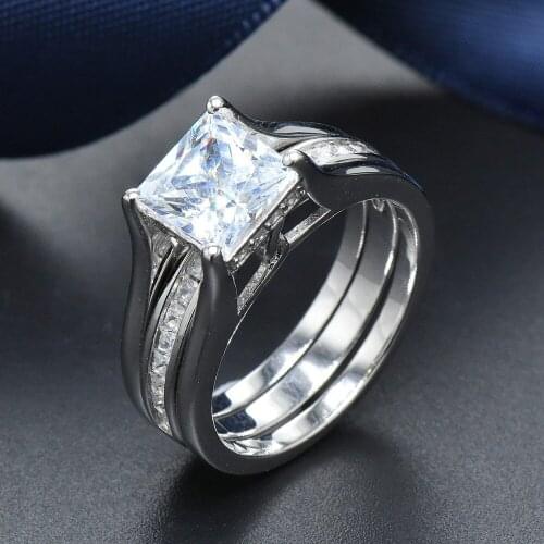 Hutang Vintage Princess Cut 3.51ct Simulated Diamond 2Pcs 925 Sterling Silver Wedding Ring Sets Engagement Jewelry For Women