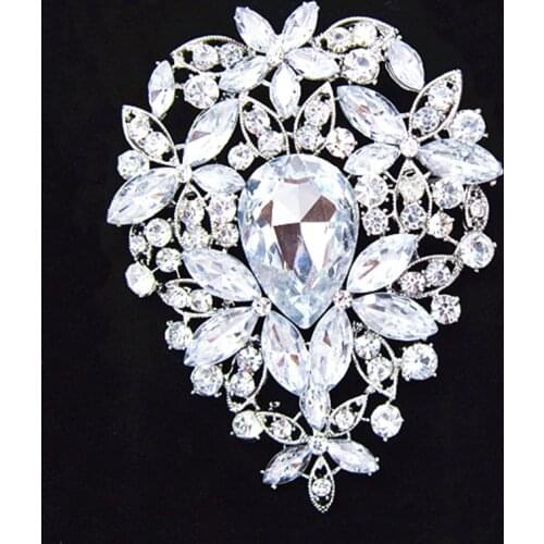 3.6 Inch!!Silver Plated Luxury Design Large Waterdrop Diamante Big Brooch Wedding Party Lady Brooch Fashion Jewelry Corsage