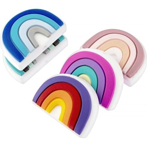 TYRY.HU 5Pcs Cartoon Rainbow Silicone Beads BPA-Free Newborn Chewable Nursing Teether Beads Baby Necklace Accessories