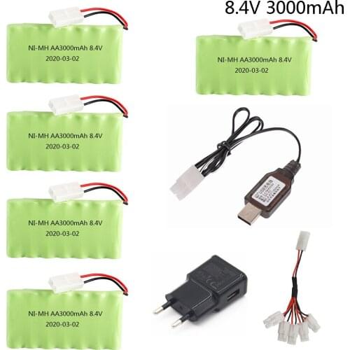 8.4V 3000mah Ni-MH Battery with 8.4v Charger cable For Rc toy Car Boat Gun Tanks Trains Robot AA 8.4v high capacity Battery Pack