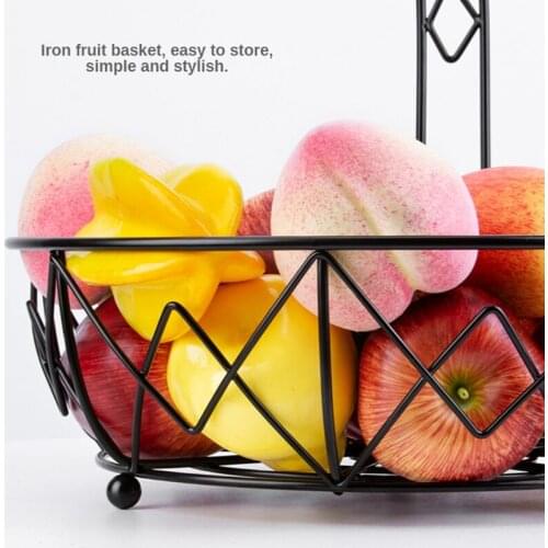 94PF 2-Tier Fruit Basket Bowl with Banana Hanger Hook Iron Countertop Organizer Rack