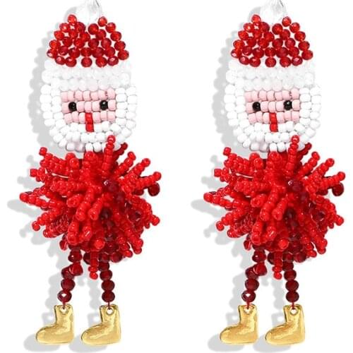 Bohemian Handmade Beaded Drop Earrings Christmas Santa Claus Snowman Deer Statement Earrings Cute Lovely Sheep Dangle Earrings