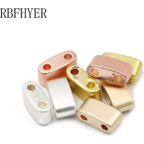 Natural Hematite Stone Matte Two hole Gold Silvers Rectangle Charm 5x2.5mm Loose Beads For Jewelry Making Diy bracelet Earrings