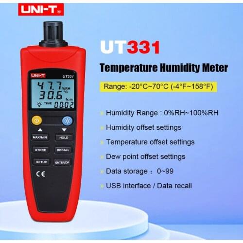 UNI-T UT331 Digital Thermo-hygrometer Temperature Humidity Moisture Meter Tester With LCD Backlight & USB Transfer Software