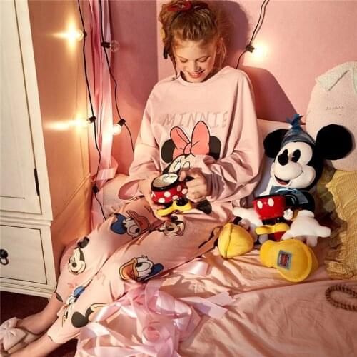 Girl cartoon Mickey Minnie Lion King Simba print pajamas long sleeve trousers cute hard work fresh and sweet home service suit