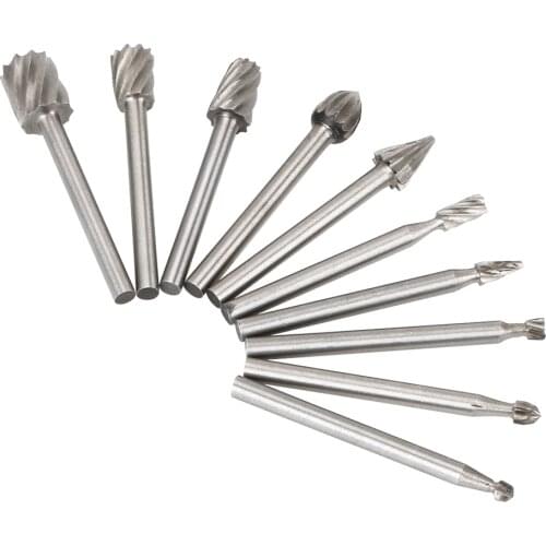 DIYWORK 1/8" Shank Woodworking Carving Tool 10pc/Set Spiral Flute Drill Bit Hand Tools Set High Speed Steel