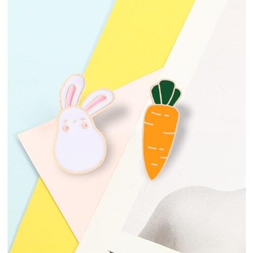 Cartoon Animal Enamel Pin Cute White Rabbit Carrot Custom Brooches Bag Clothes Lapel Pins Metal Button Badges Jewelry for Women