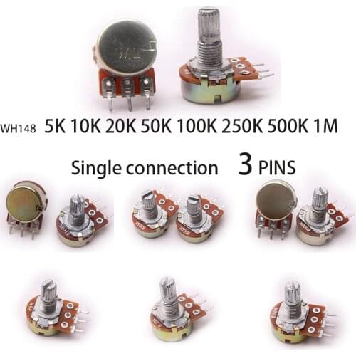 Glyduino WH148 5K 10K 20K 50K 100K 250K 500K 1M Linear Potentiometer Pot Single Joint for Arduino