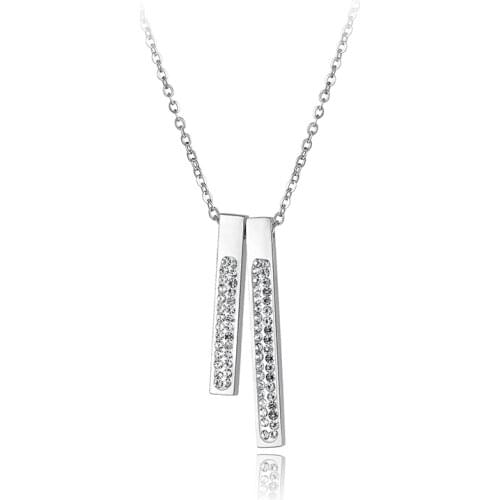 JeeMango Classic Rhinestone Double Geometric Rectangle Choker Necklace For Women Stainless Steel Wedding Necklace Jewelry N18049