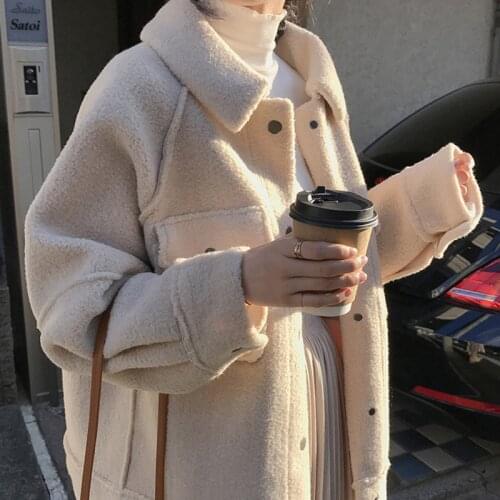 Jacket Women Outwear Teddy Fur Autumn Hot Faux Sheepskin Loose Coat Female Basic Jackets Bomber Autumn Baseball