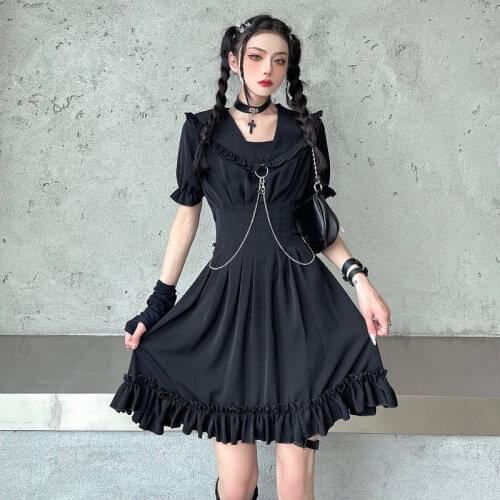 .Summer Dress Women Short Puff Sleeve Printed Party Dresses Drawstring Vestidos clothes size robe vintage robe accessory Gothic