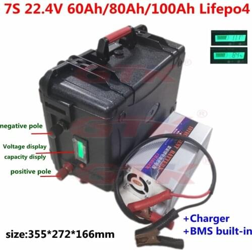 7S 22.4V 60Ah/80Ah/100Ah Lifepo4 battry not 24V 30Ah 40ah Lithium battery for 1000w 2000w trolling motor solar RV+10A Charger