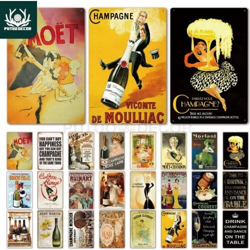 Champagne Metal Poster Plaque Metal Vintage Metal Sign Tin Sign Wall Decor for Man Cave Bar Pub Club Iron Painting