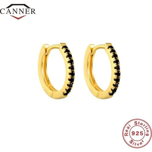 Minimalist 925 Sterling Silver Black/Blue Zircon Small Hoop Earrings for Women Simple Geometric Circle Earrings 2020