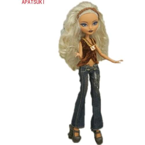 Fashion Doll Clothes for Monster High Doll Outfits Brown Top Black Bell Bottom Trousers Pants For Monster Dolls Costume DIY Toy