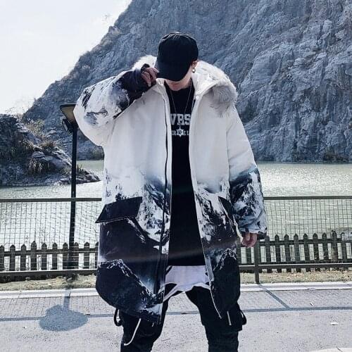 The new winter 2020 mens fashion national hip hop hip-collar padded jacket for mens fashion medium and long padded jacket