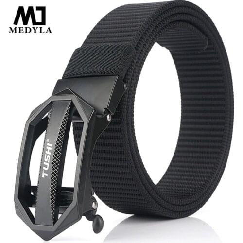 MEDYLA Winter Mens Casual Business Belt Automatic Buckle Nylon Belt Hot Sale Luxury Brand Official Authentic Belt BLL046