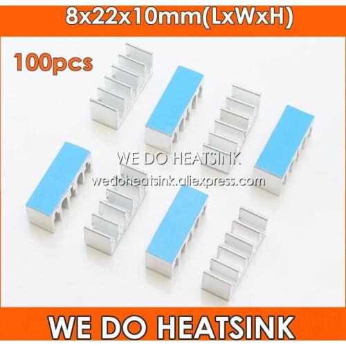 WE DO HEATSINK 100pcs 8x22x10mm Silver Aluminum Heatsink IC Radiator With Thermally Conductive Adhesive Transfer Tape