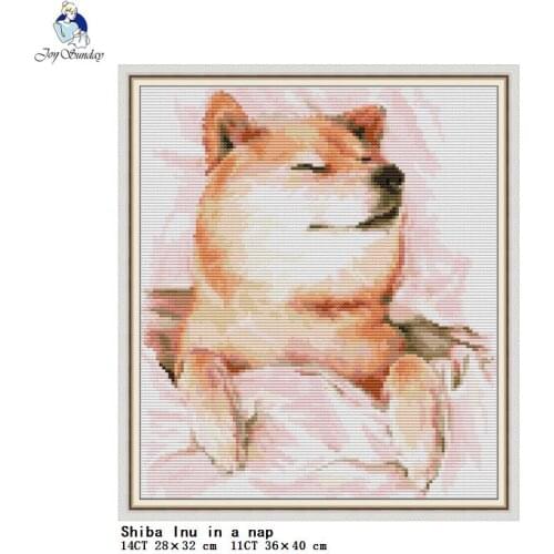 Shiba Inu in a Rest Counting Cross Stitch Kits DIY Animal Pattern Aida 14CT 11CT Canvas Embroidery Set Needlework Fabric Crafts