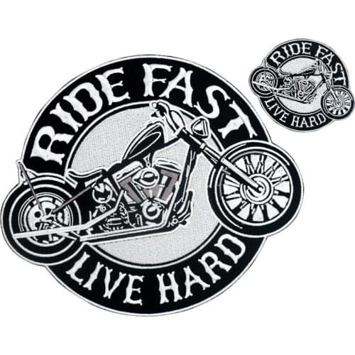RIDE FAST LIVE HARD BACKING Embroidered Applique Sewing Label punk biker Patches Clothes Stickers Apparel Accessories Badge