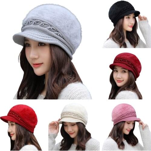 New Brand Hat Autumn And Winter Knitted Hat Female Thermal Rabbit Fur Hat Knitted Windproof Knitted Hat Female Beanies