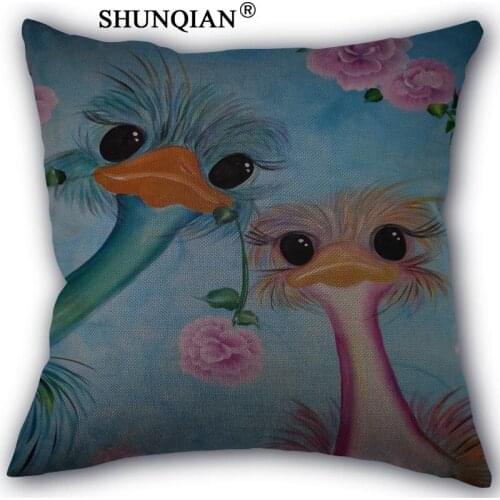 New Arrival ostrich painting Custom cotton Pillowcases zipper Custom Pillow Case More Size Custom your image gift