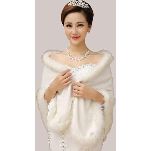 Capa Novia Fashion Women Autumn Winter Faux Fur Shawls Wide Big Stoles Wraps Warm Ladies Scarf Red Fur Capes For Wedding Party