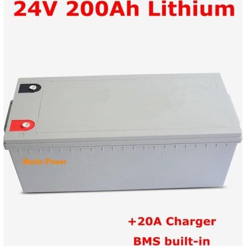 Rechargeable 24V 200Ah lithium li ion battery pack with bms for 2500W 2000W 24V RV EV scooter solar golf cart UPS +20A Charger