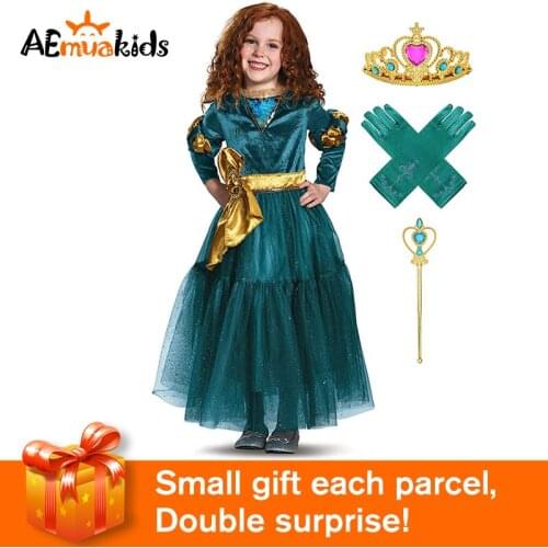 Princess Merida Dresses for Girls Scotland Royal Kids Movie Brave Cosplay Merida Dress Child Birthday girls wedding dress ZL