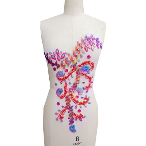 Sew on red rhinestones applique on mesh handmade crystals/beads/gem stones patches for dress accessory 45*31cm