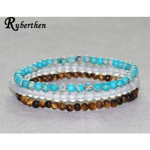Ruberthen Blue Regalite Bracelet Tiger Eye Bracelet Amazonite Mini Gem Stone Energy Bracelets