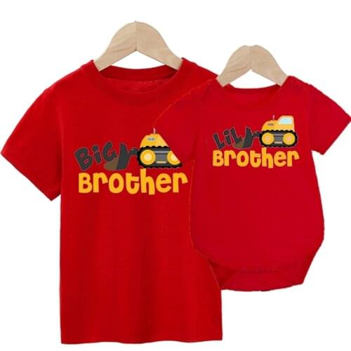 Family Matching Outfits Mommy and Me Family Look T-shirt Big brother Little Brother Construction Truck T-shirt Father and Son