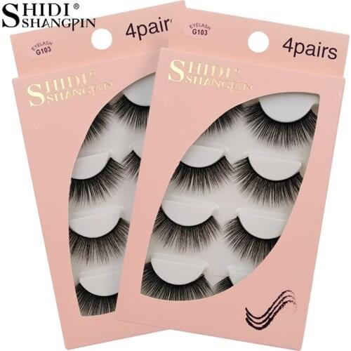 SHIDISHANGPIN 4 Pairs Mink Lashes 3d Mink Lashes Strips Handmade Thick 3d Eyelashes Maquillaje Cilios Eyelashes Natural Lashes