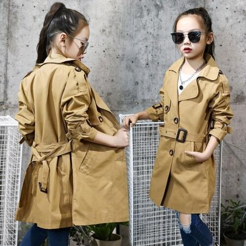 Girls Button Windbreaker Jacket Children Clothing Girls Trench Coats Autumn Winter Trench Wind Dust Kids Outerwear 4-13 Years