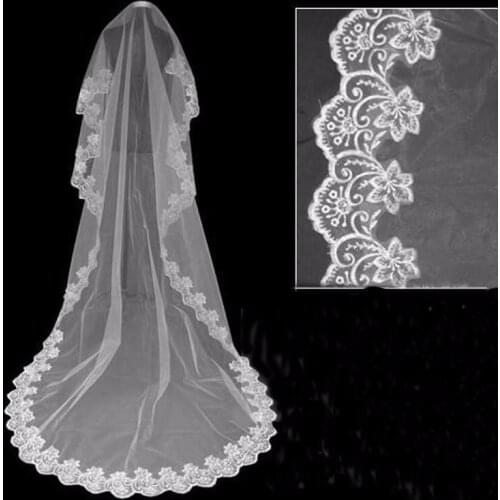 Delightful velos de novia Bride Bridal Veils Accessories 3 Meters Long Lace Tulle Head Wedding Veils