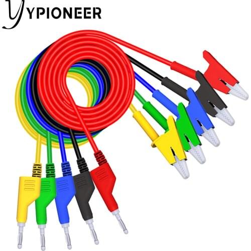 YPioneer P1037 5PCS Test Leads 4mm Stackable Banana Plug to Crocodile Alligator Clips Test Cable Wire for Electrical Testing