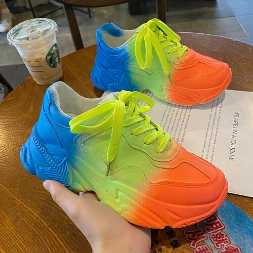 2021 new spring and autumn ladies casual shoes color sneakers fashion thick-soled colorful ladies sneakers neon sneakers