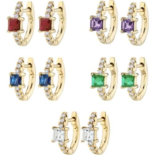 Earrings Real 925 sterling silver ear buckle Colorful zircon Hoop Earrings for Women Fashion Silver Earring Jewelry Gift A30