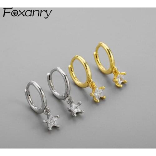 Foxanry Prevent Allergy 925 Sterling Silver Hoop Earrings for Women New Accessories Popular Sparkling Zircon Star Bride Jewelry