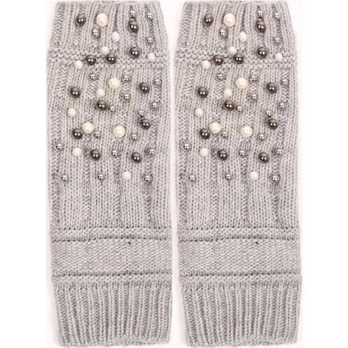 Fingerless Women Winter Gloves Long Knit Fingerling Pearl Beaded Autumn Warm Gloves Half Finger Typing Luva Feminina Guantes Red