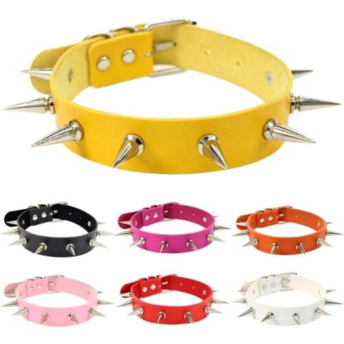Silver Color Spike Choker Collar Women Harajuku Choker Necklace For Womens 2019 Punk Leather Chocker Gothic Statement Jewelry