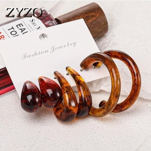 ZYZQ 3 Pcs Round Hoop Earrings Set For Women Creative Acrylic Geometry Dangle Earrings 2021 Trendy brincos Jewelry